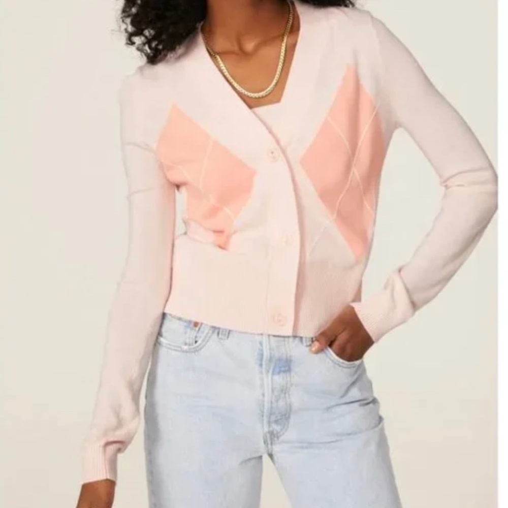EUC 525 America - Pink Argyle Cardigan Rent the Runway $138 msrp